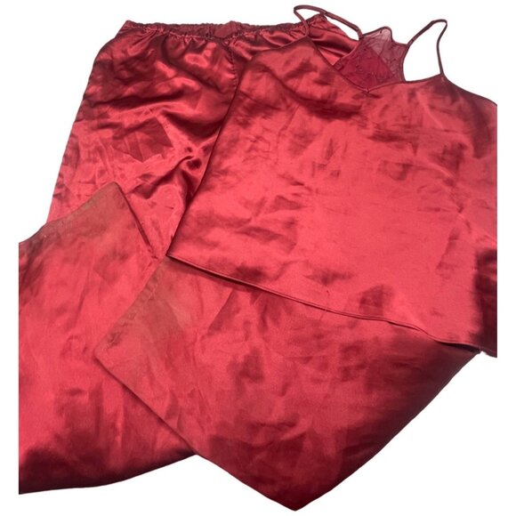 pants sleeveless shirt pajama set red shine polyester elastic size medium READ - Picture 1 of 7